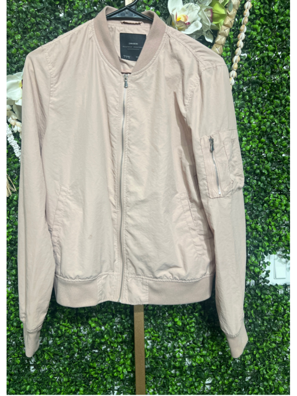 Women's Zara Basic Dusty Pink Nude Bomber Jacket Size Small
